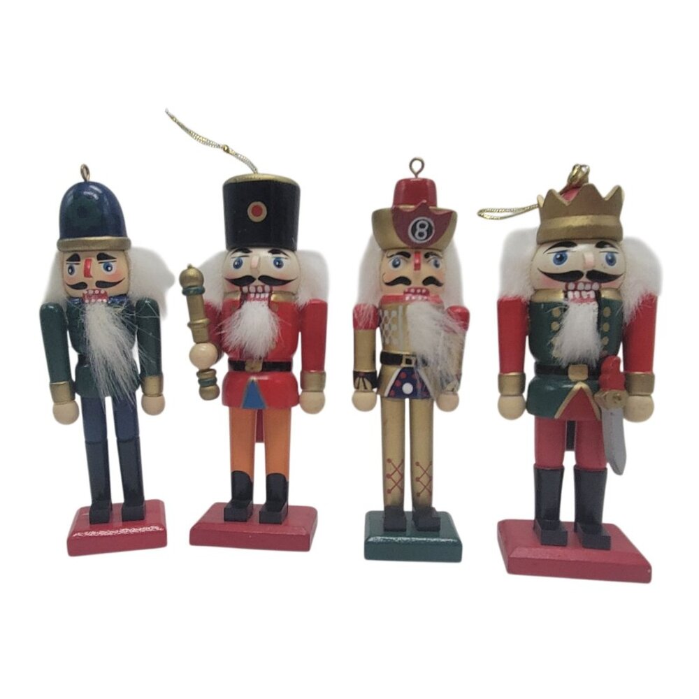 Set Of 4 Wooden Nutcracker Soldier Christmas Ornaments